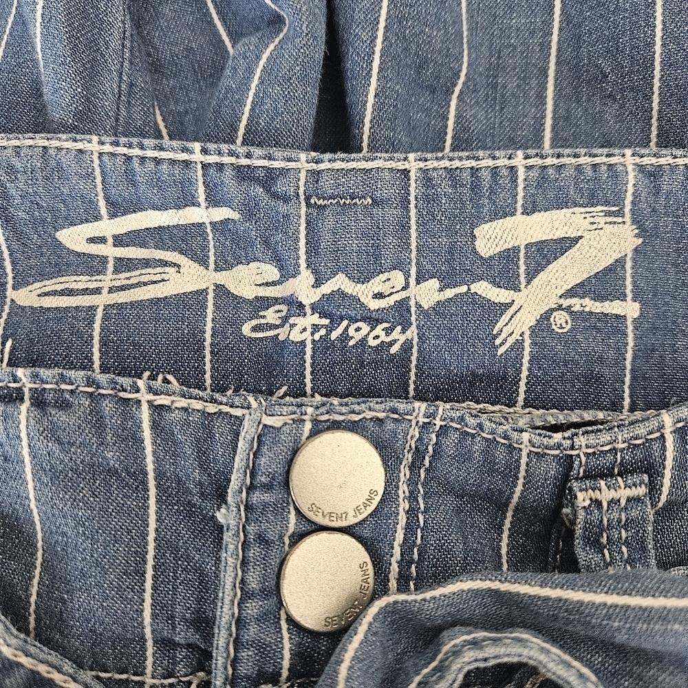 Seven7 Wide Leg Cropped Jeans Blue Striped High Rise Denim Tie Belt Palazzo 4 - Picture 5 of 7